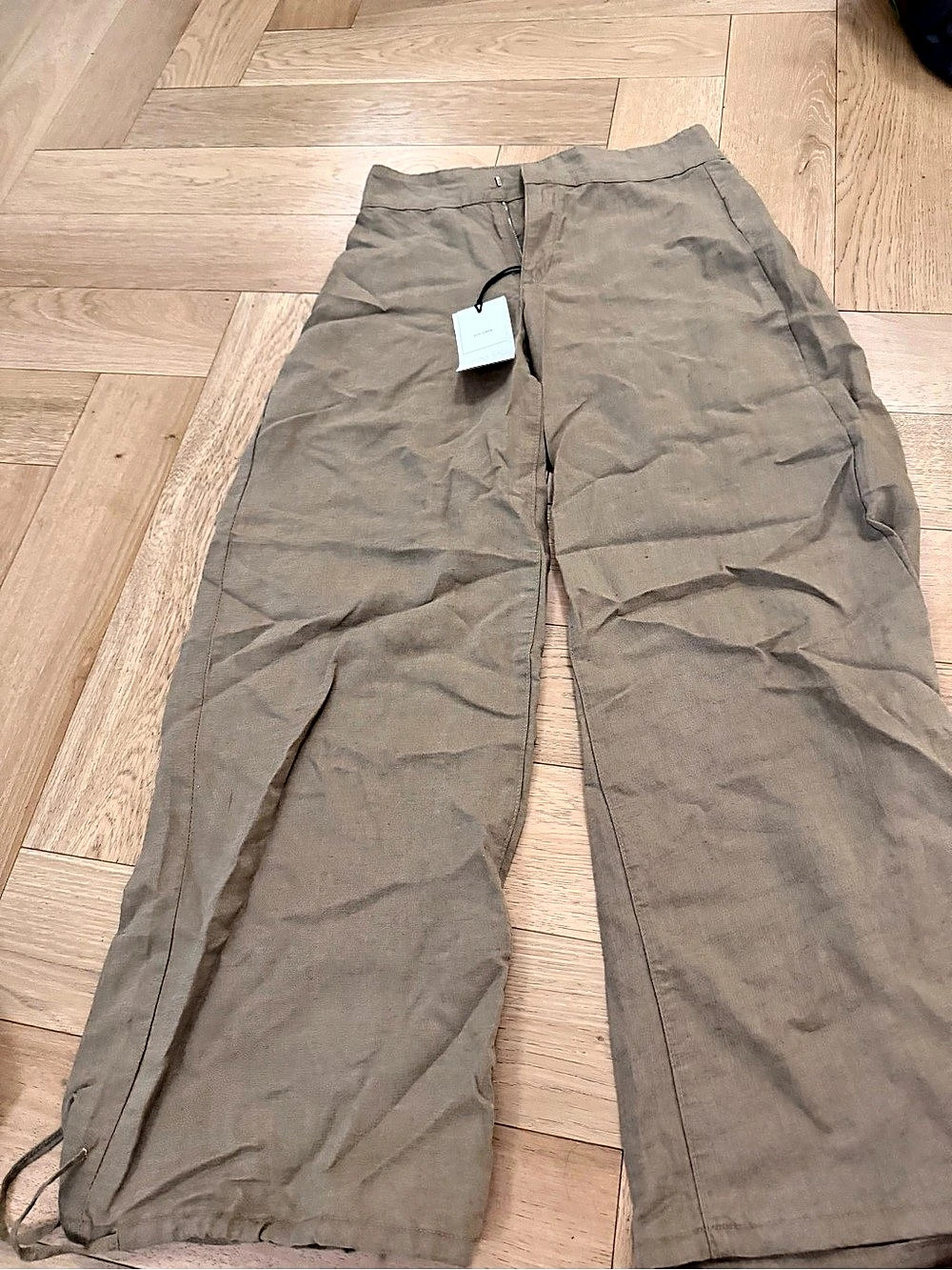 Zara Linen Blend Wide Leg Pants Brown Small